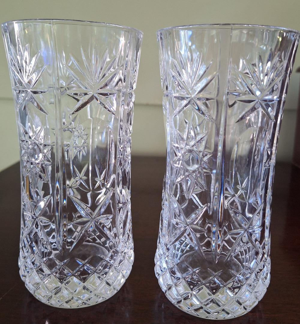 Set of 2 Vintage Lenox Crystal Star 6" Flower Vase 3" Smooth Rim Czech Rep.